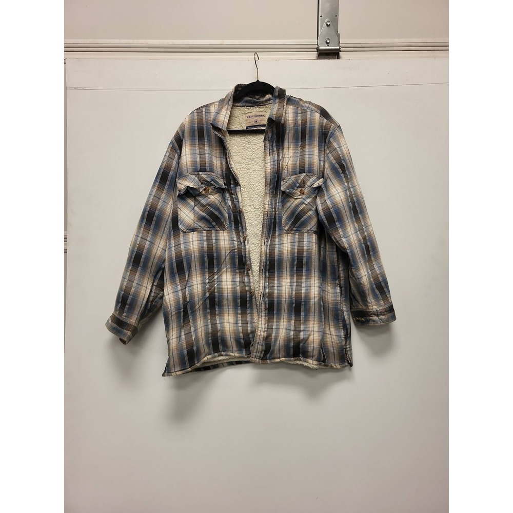 High Sierra Mens Plaid Shirt Jacket Sherpa Lined Flannel Size L Large Coat